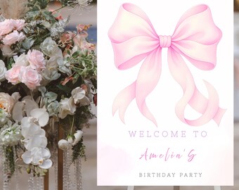 Rosa Willkommen Willkommensschild Sofort Download | Babyparty oder Geburtstag Dekor | Bearbeitbarer Canva Text