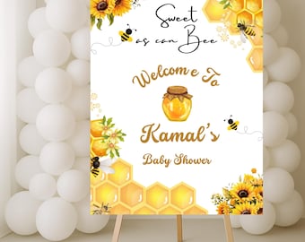 Bumble Bee Baby Shower Willkommensschild: Bearbeitbare Canva Vorlage (Digitaler Download)
