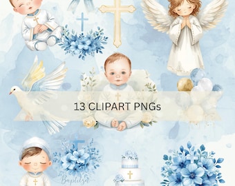 Baby Taufe Clipart Bundle, Taufe Grafiken Set, katholische Taufe PNG