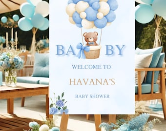 Bearbeitbare Willkommensschild-Vorlage mit blauem Thema | Anpassbares Babyparty Zeichen | Digitaler Download |  Party Dekor