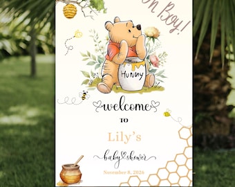 Winne the pooh Baby Shower Willkommensschild, Märchenbuch Thema 18 x 24 Printable Digital Download