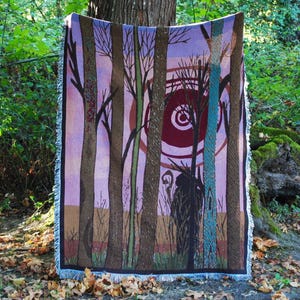 Forest Druid Woven Blanket, Mystical Autumn Fall Wall Hanging, Woven Fantasy Wizard Witch Sorcerer Sorceress Tapestry