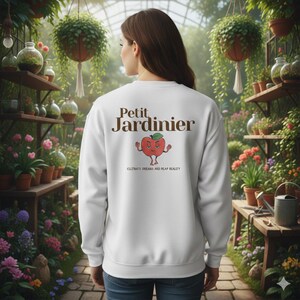 Plant Mom Sweatshirt | Gardener Gift | Petit Jardinier Crewneck | French Aesthetic | Cottagecore Sweater | Gift for Plant Lover image 2