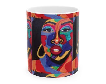 Vibrant Art Ceramic Mug with Colorful Portrait