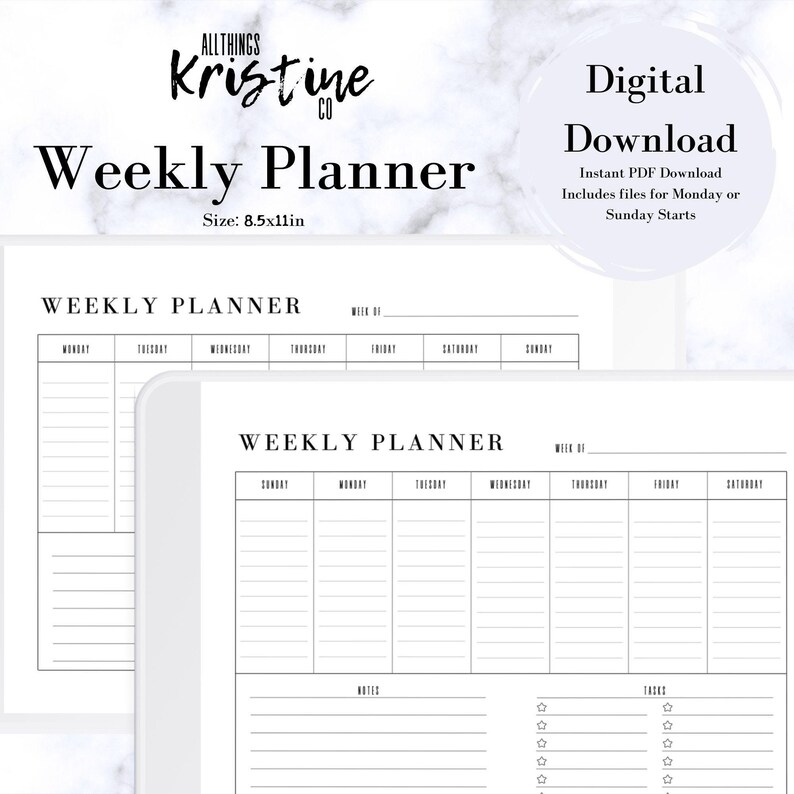 Weekly Planner Printable | PDF Instant Download | 8.5x11 In - Etsy ...