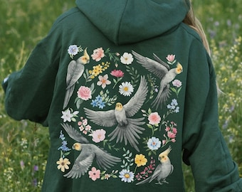 Cockatiel Hoodie Bird Lady Shirt Cockatiel Mom Gift Shirt Parrot Mom Shirt Floral Cottagecore Hoodie Aesthetic Cute Bird Mom Gift Cockatiel