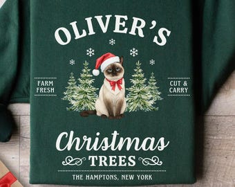 Siamese Cat Christmas Sweatshirt, Siamese Cat Shirt, Personalized Cat Lover Gift, Custom Holiday Cat Sweater, Cat Mom Xmas Gift, Cat Dad