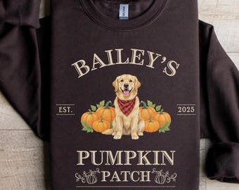 Halloween Golden Retriever Sweatshirt Pumpkin Farm Shirt Golden Retrievers Sweater Personalized Dogs Gift Custom Dog Crewneck Fall Outfit