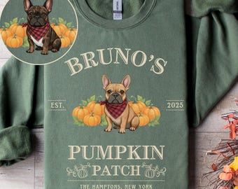 Bluza z buldogiem francuskim na Halloween, spersonalizowany sweter dla psa, dyniowa farma, okrągły dekolt, prezent dla mamy buldoga francuskiego, psy buldoga francuskiego