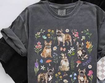 French Bulldog Shirt Floral Dog T-Shirt Cottagecore Dogs Tee Vintage Flower tshirt French Bulldog Gift Wildflower Cottagecore Shirt Frenchie