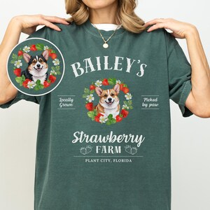 Personalized Corgi Shirt Cute Corgi T-Shirt Strawberry Farm Shirt Dogs Spring Tee Corgi Mom Gift for Corgis Dog Lovers Gifts Custom Name Pet