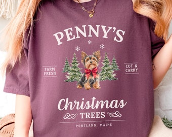 Yorkshire Christmas Shirt Personalized Yorkie t-shirt Christmas Trees Shirt Yorkie Christmas Gifts for Yorkie Mom Tee Yorkshire Terrier Dogs