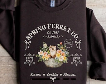 Ferret Sweatshirt Easter Pet Shirt Vintage Cottagecore Sweater Pet Spring Shirts Ferret Gift Easter Day Gifts Ferret Lover Crewneck Ferrets