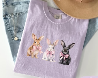Easter Bunny Shirt Coquette Bunnies T-Shirt Cute Bunny Tee for Rabbit Lovers Gift Bunny Mom tshirt Bunnies and Bow Top Coquette Easter Gifts