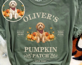 Goldendoodle herfstshirt, Goldendoodle-T-shirt, Halloween-hondenT-shirt, aangepaste pompoenpatch-T-shirt, hond moedercadeau, herfsthonden, Goldendoodle-liefhebber