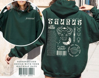 Taurus Hoodie Astrology Y2K Hoodie Zodiac Sign Gift Custom Birthday Gift Retro Graphic Sweatshirt Trendy Positive Words Shirt Taurus Gift