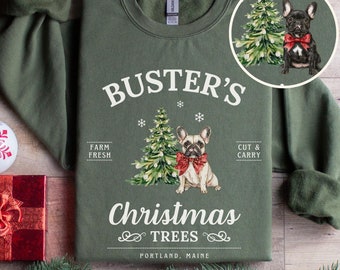 French Bulldog Christmas Sweatshirt Personalized Frenchie Dogs Shirt Christmas Trees Sweater Dog Mom Crewneck Frenchies Gifts French Bulldog