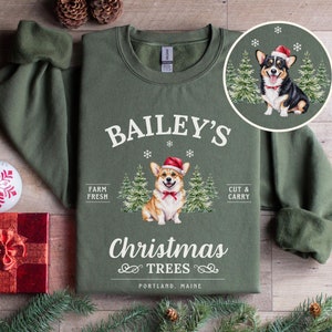 Felpa natalizia Corgi Maglietta Corgi personalizzata Maglione Alberi di Natale Cani Girocollo per le feste Corgi Mamma Regalo di Natale Amanti dei cani Corgi