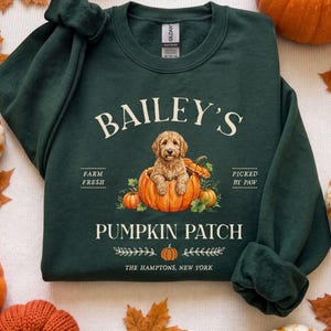 Sudadera Goldendoodle de otoño, camiseta personalizada de huerto de calabazas, regalos de Halloween para Goldendoodle, sudadera personalizada para perros.