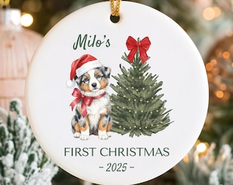 Personalized Australian Shepherd First Christmas Ornament, Custom Aussie Dog Gift, New Puppy Keepsake