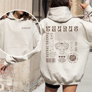 Sudadera con capucha Tauro, regalo de astrología, sudadera Tauro, sudadera Y2K, regalo de signo del zodiaco, regalo de cumpleaños personalizado, camiseta del zodiaco, sudadera con capucha con palabra de moda, regalo Tauro imagen 4