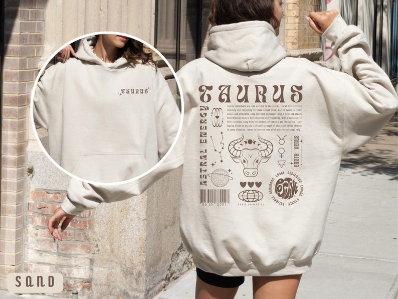 Sudadera con capucha Tauro, regalo de astrología, sudadera Tauro, sudadera Y2K, regalo de signo del zodiaco, regalo de cumpleaños personalizado, camiseta del zodiaco, sudadera con capucha con palabra de moda, regalo Tauro imagen 4