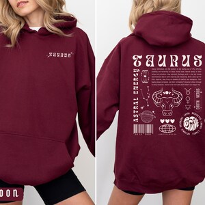 Sudadera con capucha Tauro, regalo de astrología, sudadera Tauro, sudadera Y2K, regalo de signo del zodiaco, regalo de cumpleaños personalizado, camiseta del zodiaco, sudadera con capucha con palabra de moda, regalo Tauro imagen 6