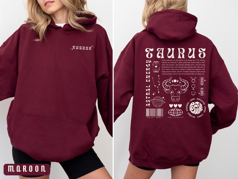 Sudadera con capucha Tauro, regalo de astrología, sudadera Tauro, sudadera Y2K, regalo de signo del zodiaco, regalo de cumpleaños personalizado, camiseta del zodiaco, sudadera con capucha con palabra de moda, regalo Tauro imagen 6