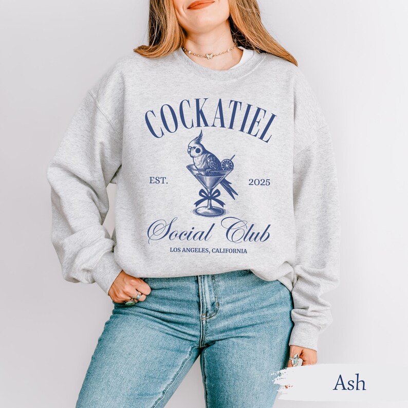 Cockatiel Social Club Sweatshirt - Bird Mom Gift Ash