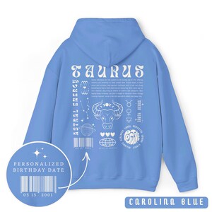 Sudadera con capucha Tauro, regalo de astrología, sudadera Tauro, sudadera Y2K, regalo de signo del zodiaco, regalo de cumpleaños personalizado, camiseta del zodiaco, sudadera con capucha con palabra de moda, regalo Tauro imagen 2