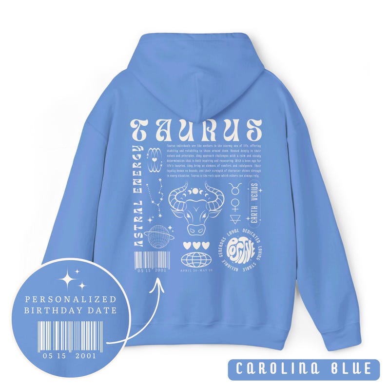 Sudadera con capucha Tauro, regalo de astrología, sudadera Tauro, sudadera Y2K, regalo de signo del zodiaco, regalo de cumpleaños personalizado, camiseta del zodiaco, sudadera con capucha con palabra de moda, regalo Tauro imagen 2