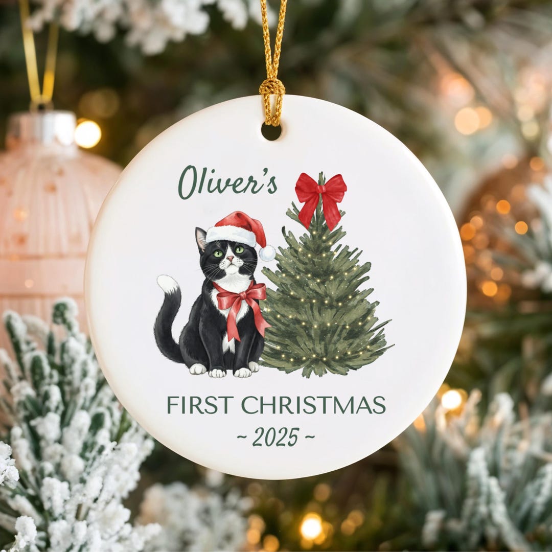 Personalized Tuxedo Cat Ornament, Custom Pet Keepsake, Cat’s First ...