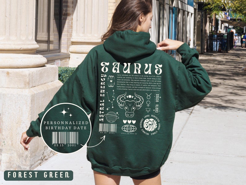 Sudadera con capucha Tauro, regalo de astrología, sudadera Tauro, sudadera Y2K, regalo de signo del zodiaco, regalo de cumpleaños personalizado, camiseta del zodiaco, sudadera con capucha con palabra de moda, regalo Tauro imagen 1
