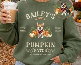 Personalized Corgi Pumpkin Patch Sweatshirt, Halloween Corgi Shirt, Custom Pet Gift, Thanksgiving Shirt for Dog Mom