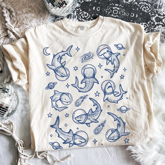 Shark Shirt, Funny Sharks Tee, Shark Lover Gift, Space Animal Graphic Tee, Comfort Colors T-Shirt