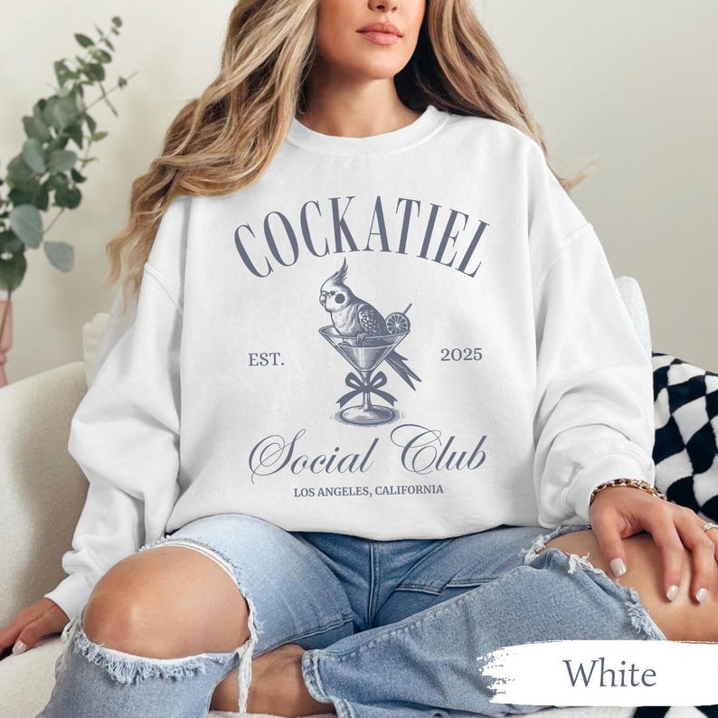 Cockatiel Social Club Sweatshirt - Bird Mom Gift White