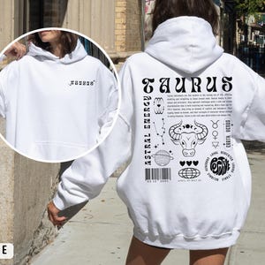Sudadera con capucha Tauro, regalo de astrología, sudadera Tauro, sudadera Y2K, regalo de signo del zodiaco, regalo de cumpleaños personalizado, camiseta del zodiaco, sudadera con capucha con palabra de moda, regalo Tauro imagen 3