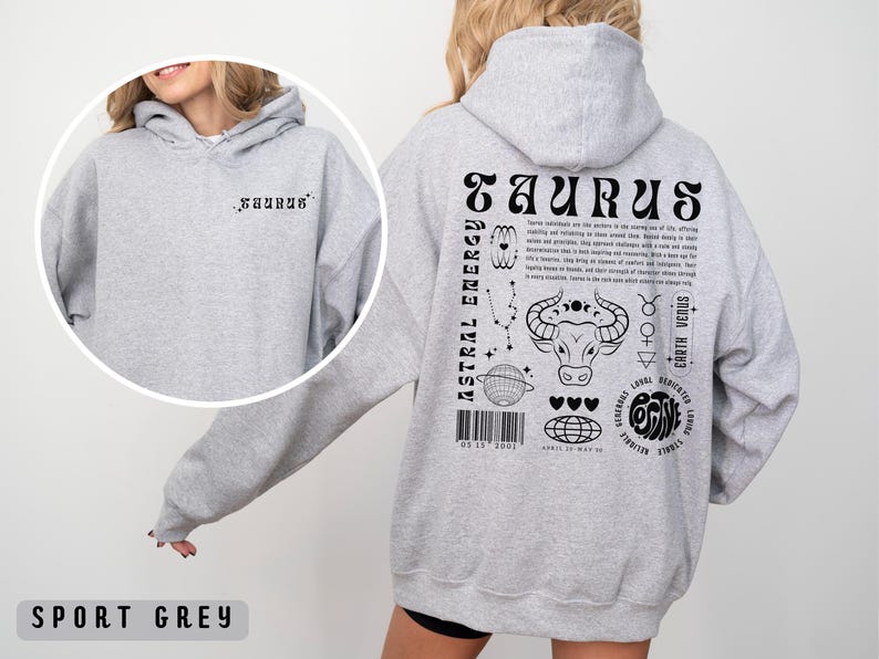 Sudadera con capucha Tauro, regalo de astrología, sudadera Tauro, sudadera Y2K, regalo de signo del zodiaco, regalo de cumpleaños personalizado, camiseta del zodiaco, sudadera con capucha con palabra de moda, regalo Tauro imagen 7