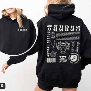 Sudadera con capucha Tauro, regalo de astrología, sudadera Tauro, sudadera Y2K, regalo de signo del zodiaco, regalo de cumpleaños personalizado, camiseta del zodiaco, sudadera con capucha con palabra de moda, regalo Tauro imagen 9