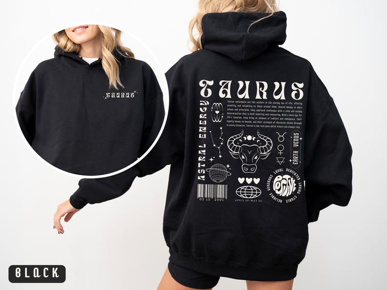 Sudadera con capucha Tauro, regalo de astrología, sudadera Tauro, sudadera Y2K, regalo de signo del zodiaco, regalo de cumpleaños personalizado, camiseta del zodiaco, sudadera con capucha con palabra de moda, regalo Tauro imagen 9