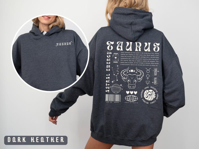 Sudadera con capucha Tauro, regalo de astrología, sudadera Tauro, sudadera Y2K, regalo de signo del zodiaco, regalo de cumpleaños personalizado, camiseta del zodiaco, sudadera con capucha con palabra de moda, regalo Tauro imagen 8