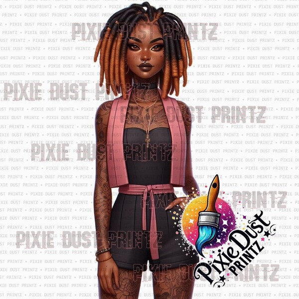 Black girl locs romper tattoo cute african american black woman ombre png graphic design tumbler sublimation planner melanin