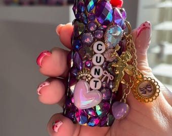 Customizable Bedazzled metal Lighter Case w/charm | Custom Charm Chain| Personalized Word or Name |