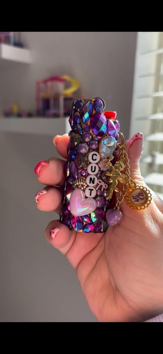 Customizable Bedazzled metal Lighter Case w/charm | Custom Charm Chain| Personalized Word or Name |