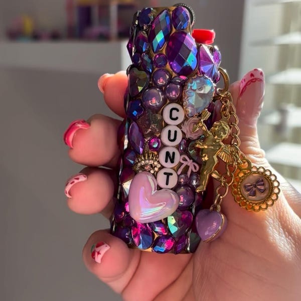 Customizable Bedazzled metal Lighter Case w/charm | Custom Charm Chain| Personalized Word or Name |
