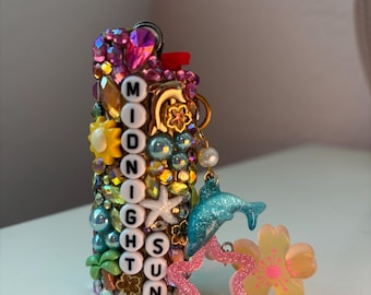 Customizable Bedazzled metal Lighter Case w/charm | Custom Charm Chain| Personalized Word or Name |