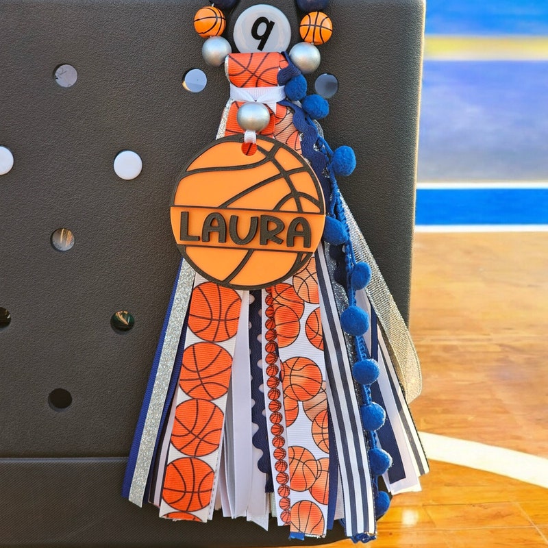 Basketball With Ribbon Basketball Ribbon Bag Charm - Etsy