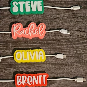 3D Printed Cord Name Label – Fits Universal 3-4mm Cords, Personalized Cable Tag