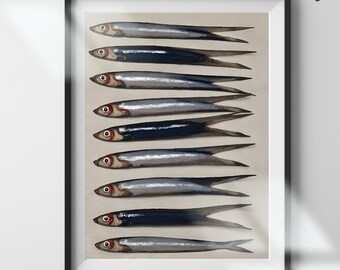 Sardine Still Life Art Print: Vintage Nautical Coastal Decor (Digital Download)