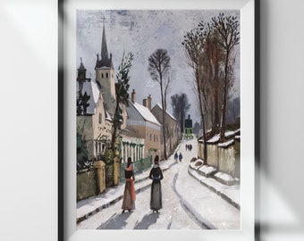 Vintage Winter Village Print: Snowy Christmas Street Scene (Digital Download)
